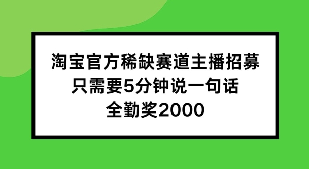 淘宝官方稀缺赛道主播招募 ，只需要5分钟说一句话， 全勤奖2000【揭秘】-私藏资源社