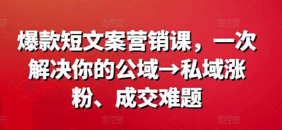 爆款短文案营销课，一次解决你的公域→私域涨粉、成交难题-私藏资源社