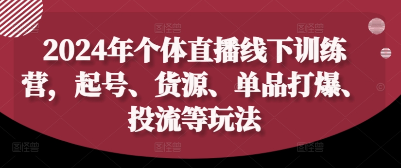 2024年个体直播训练营，起号、货源、单品打爆、投流等玩法-私藏资源社