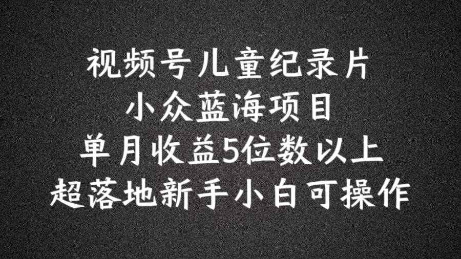 2024蓝海项目视频号儿童纪录片科普，单月收益5位数以上，新手小白可操作【揭秘】-私藏资源社