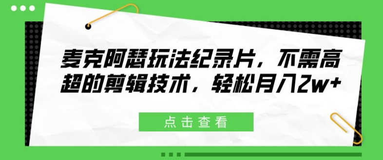 麦克阿瑟玩法纪录片，不需高超的剪辑技术，轻松月入2w+【揭秘】-私藏资源社