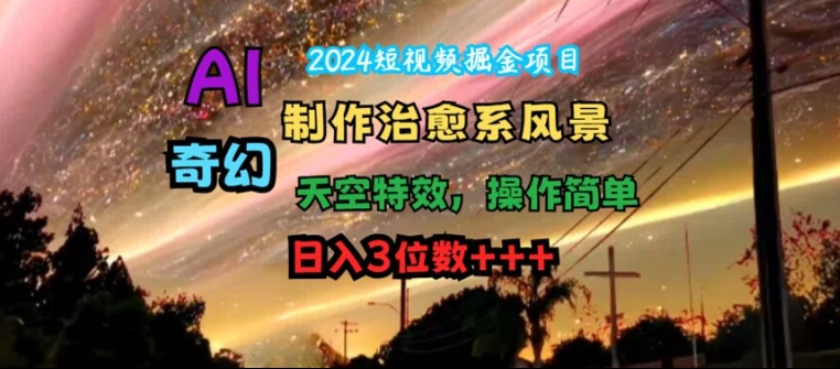 2024短视频掘金项目，AI制作治愈系风景，奇幻天空特效，操作简单，日入3位数【揭秘】-私藏资源社