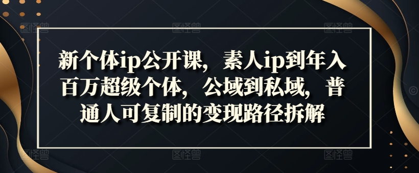 新个体ip公开课，素人ip到年入百万超级个体，公域到私域，普通人可复制的变现路径拆解-私藏资源社