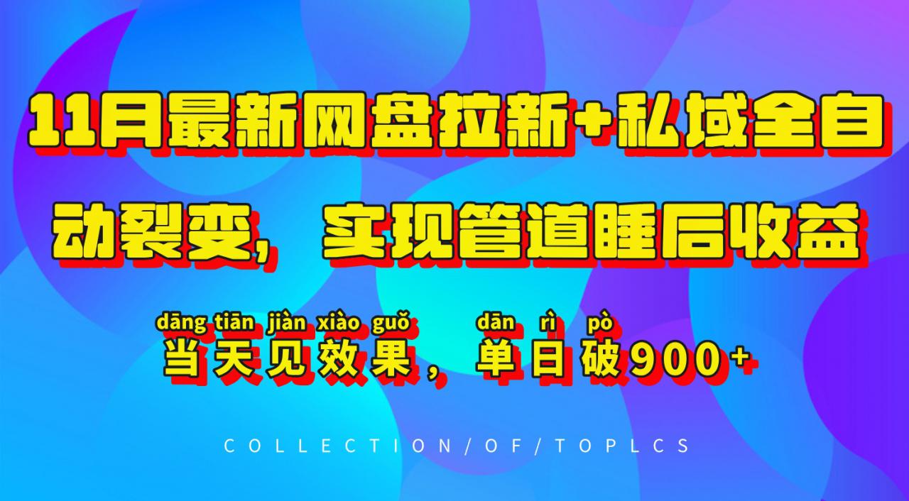 11月最新网盘拉新+私域全自动裂变，实现管道睡后收益，当天见效果，单日破900+-私藏资源社