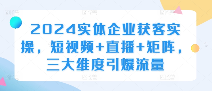 2024实体企业获客实操，短视频+直播+矩阵，三大维度引爆流量-私藏资源社