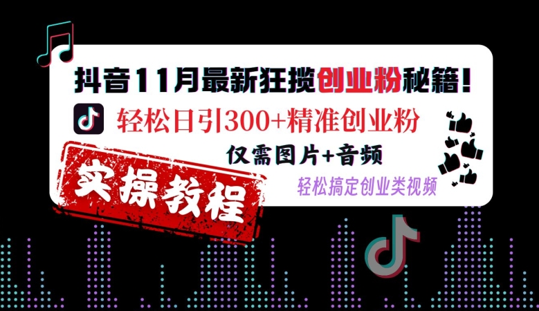 抖音11月最新狂揽创业粉秘籍，轻松日引300+精准创业粉，仅需图片+音频，轻松搞定创业类视频-私藏资源社