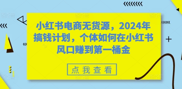 小红书电商无货源，2024年搞钱计划，个体如何在小红书风口赚到第一桶金-私藏资源社