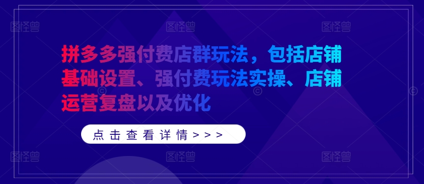 拼多多强付费店群玩法，包括店铺基础设置、强付费玩法实操、店铺运营复盘以及优化-私藏资源社