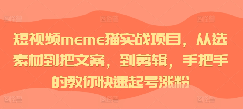 短视频meme猫实战项目，从选素材到把文案，到剪辑，手把手的教你快速起号涨粉-私藏资源社