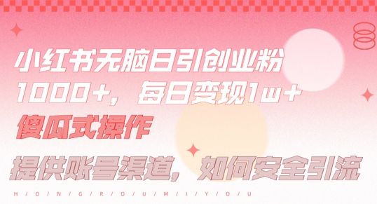 小红书无脑每日引流创业粉500+，小白每天只花半小时，躺赚长尾收益【揭秘】-私藏资源社