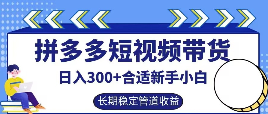 拼多多短视频带货日入300+有长期稳定被动收益，合适新手小白【揭秘】-私藏资源社